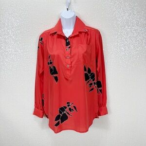 Vintage Jones New York Red Floral Blouse – Made in British Hong Kong – Size 10